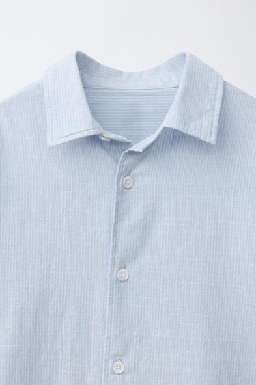 CHEMISE COTON À RAYURES - Bleu de Zara - Image 3