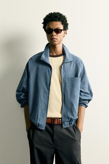 Zara RELAXED FIT PLAID ZIP SHIRT - Blue