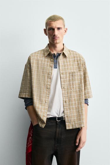 Zara CHECKERED BOXY FIT SHIRT - Mustard