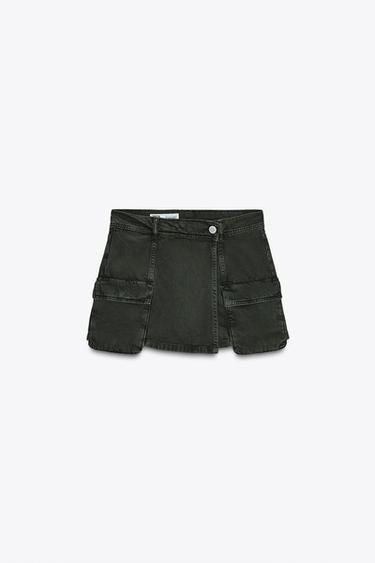 Zara DENIM CARGO SKORT - Khaki
