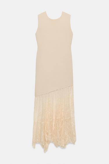 KNIT DRESS WITH LACE DETAIL - Ecru by Zara - Image 0