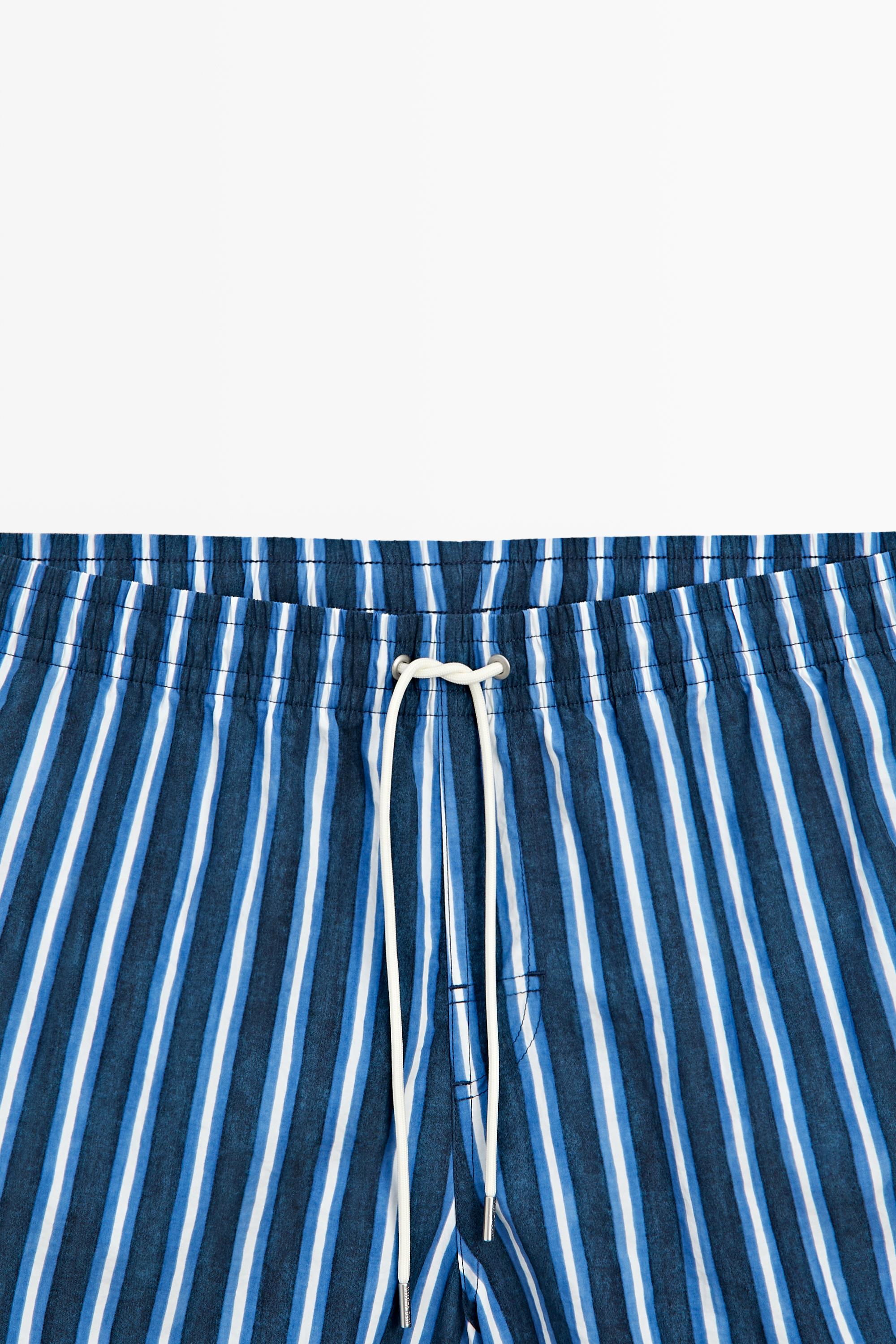 Tri-color striped swimming trunks — Bluish