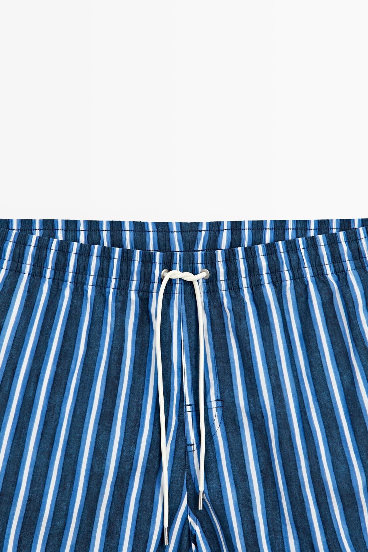 Tri-color striped swimming trunks — Bluish