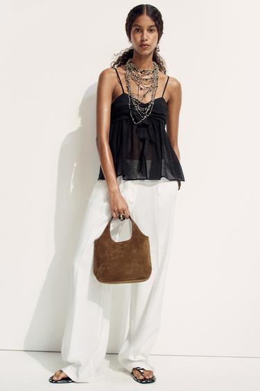 Zara RUFFLED TOP - Black