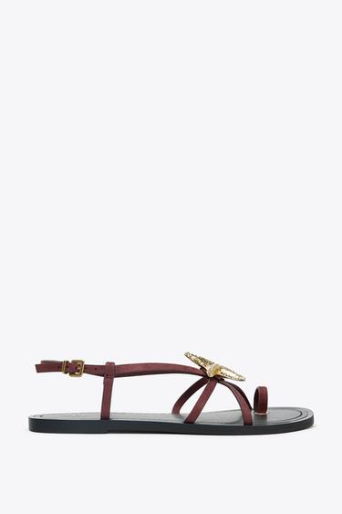 STRAPPY SANDALS WITH METAL DETAIL - Burgundy Red by Zara