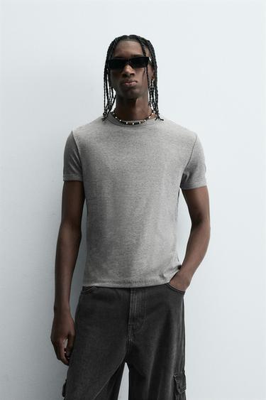 CAMISETA RIB BÁSICA - Gris vigoré de Zara