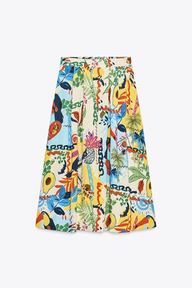 FALDA MIDI CAPA ESTAMPADO TROPICAL - Multicolor de Zara