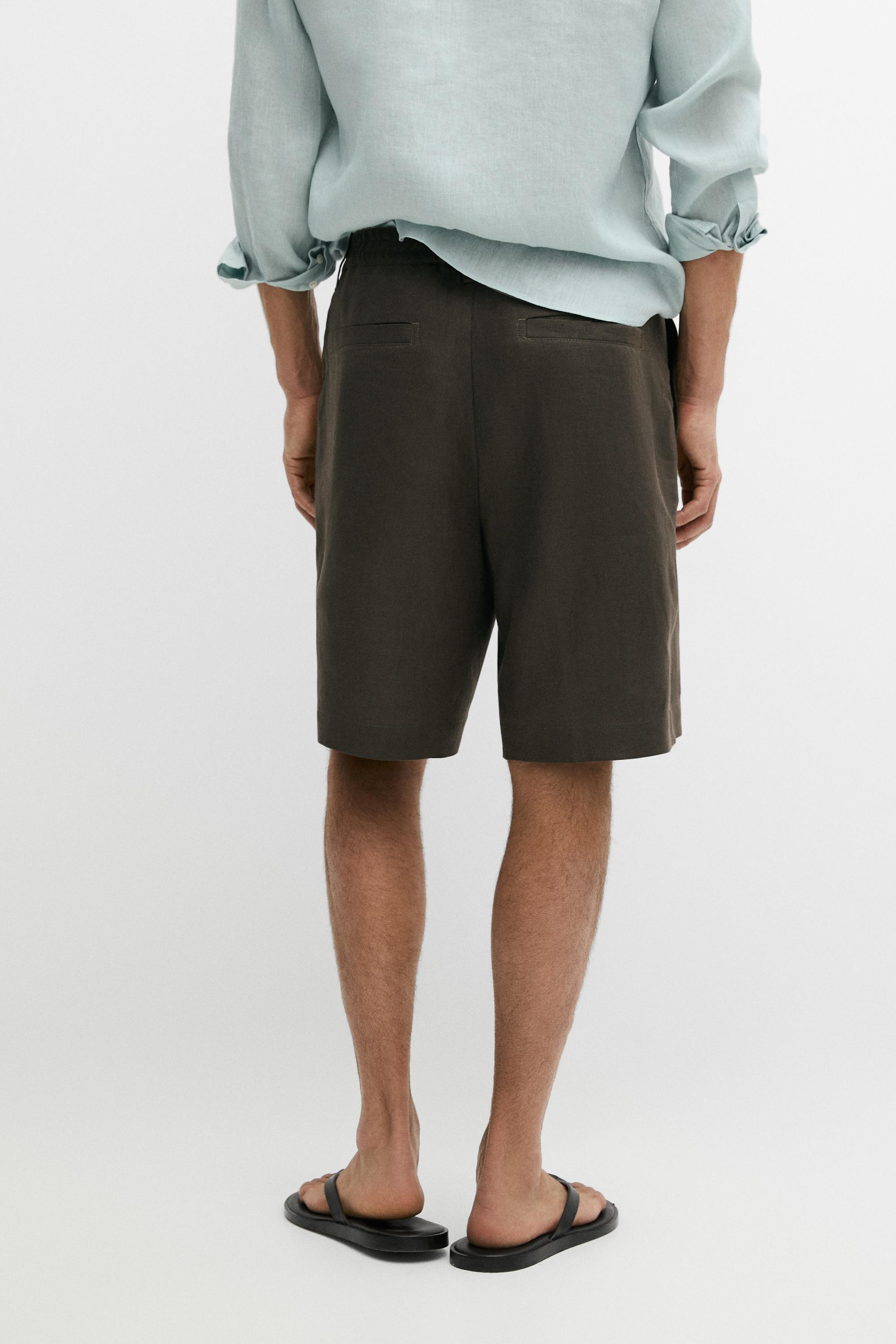 100% linen short Bermuda shorts