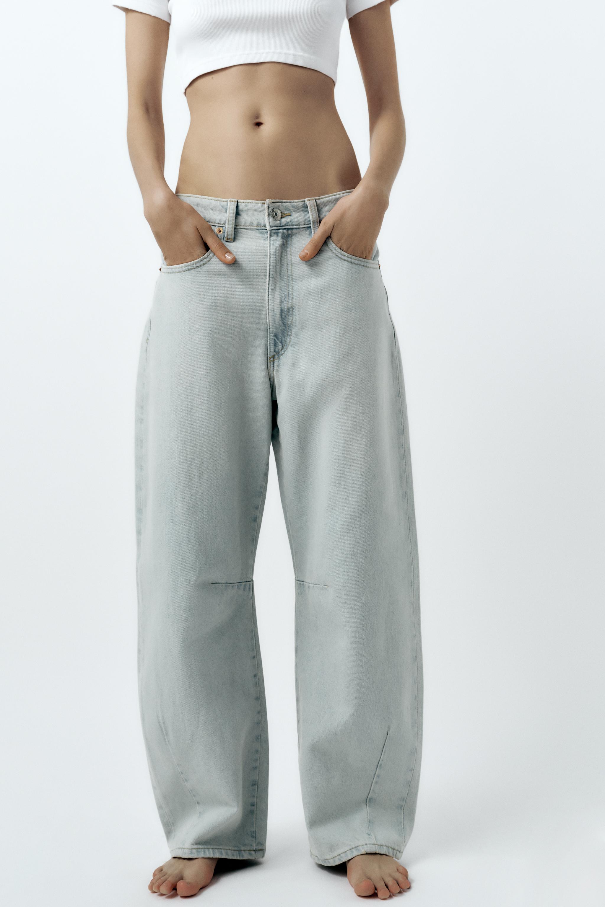 Kaia x Zara Baggy Jeans and Leather Crop Top
