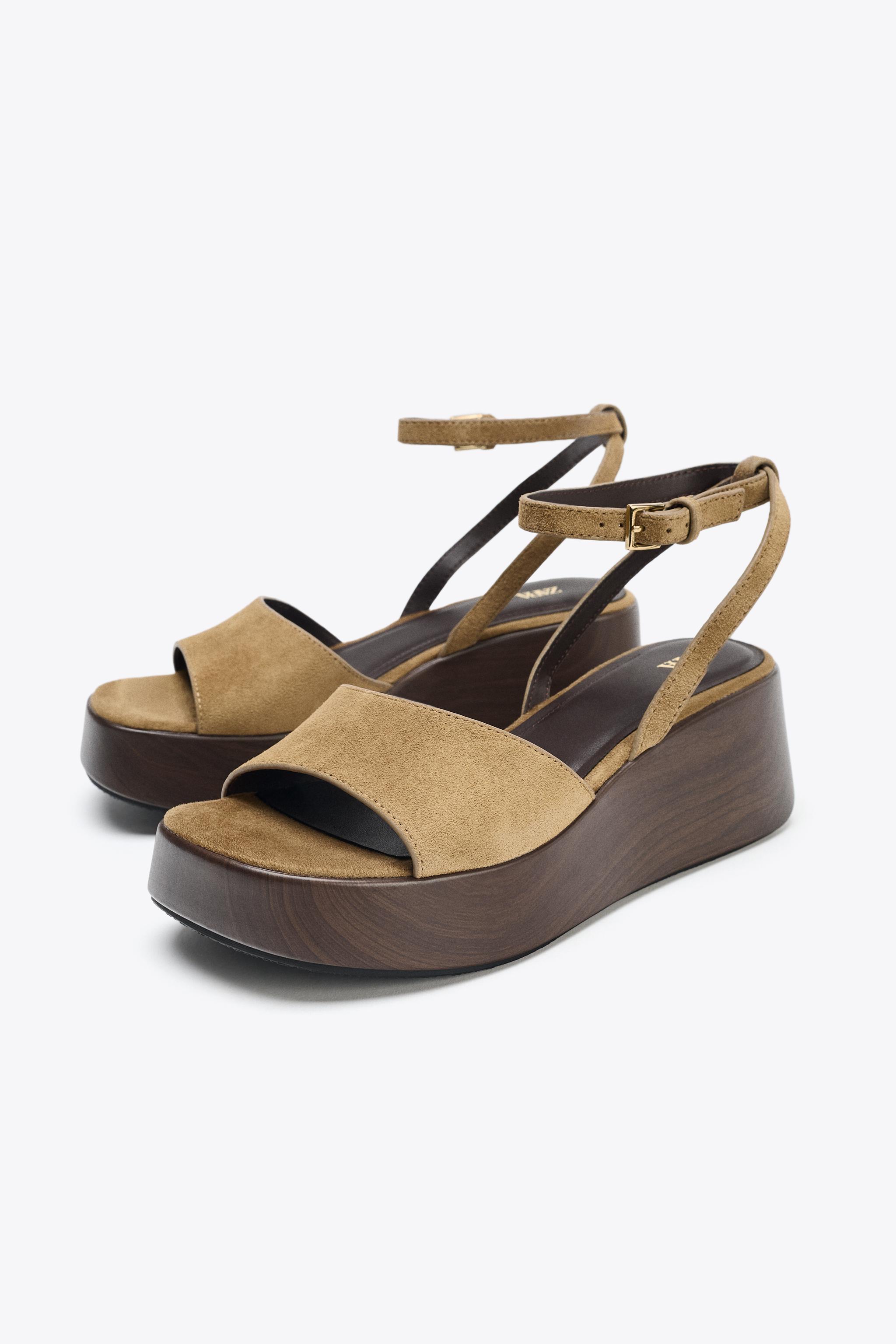 SPLIT LEATHER PLATFORM SANDALS