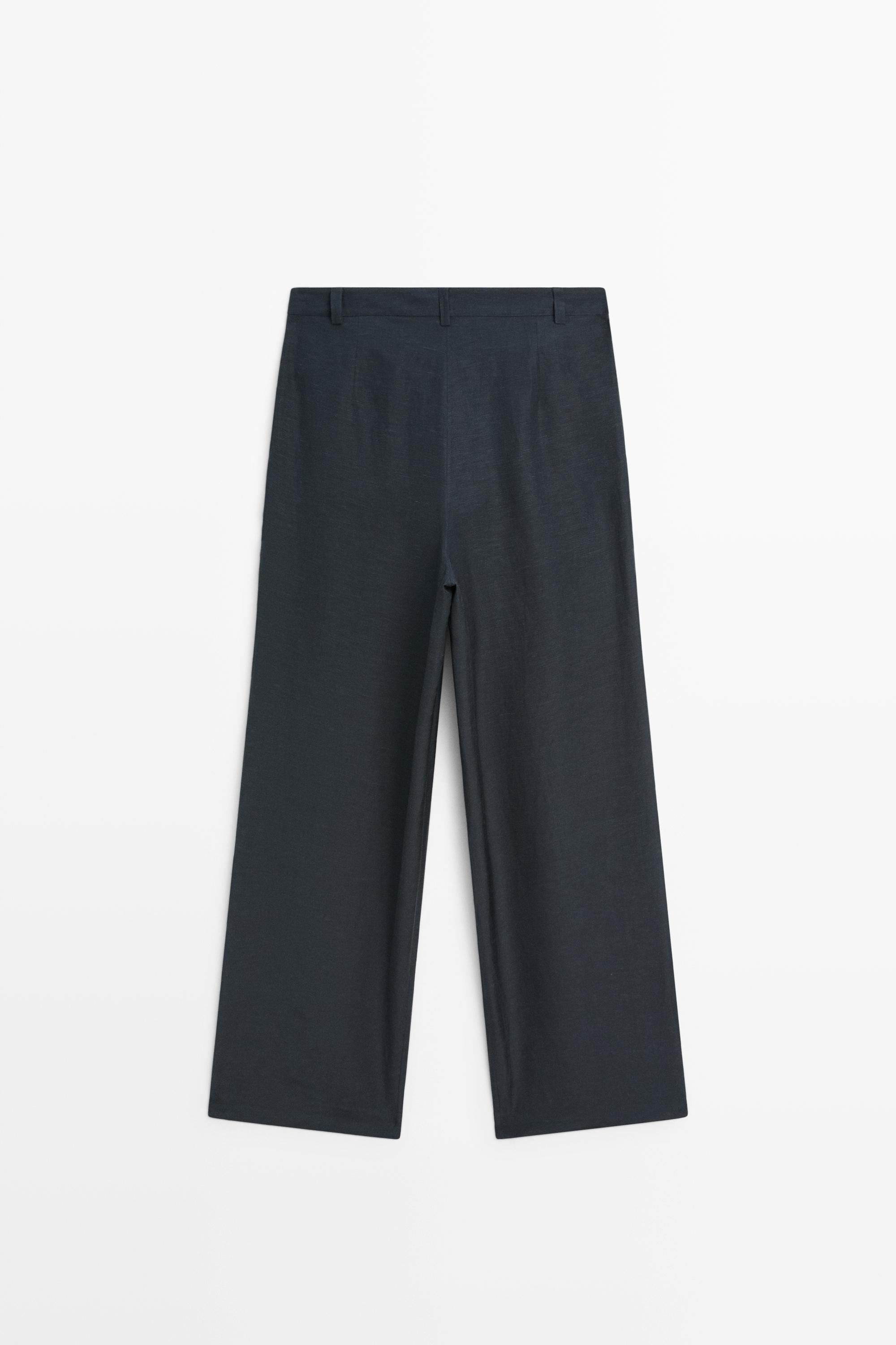 Linen-blend button-detail pants