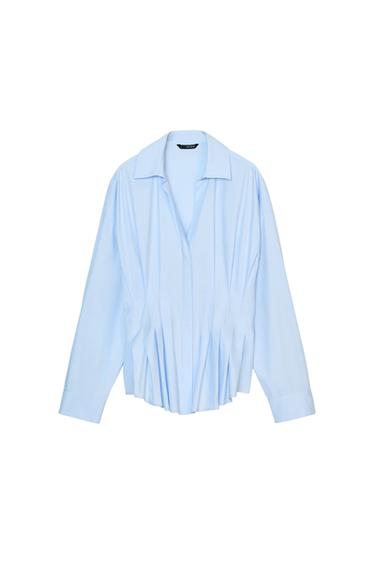 POPLIN SHIRT WITH PLEATS - Light blue by Zara
