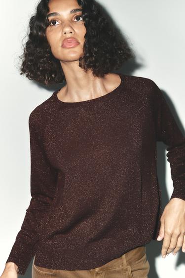 BASIC SWEATER WITH METALLIC THREAD - Brown by Zara