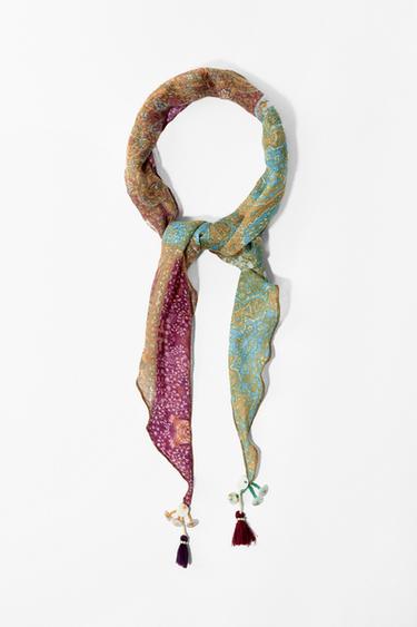 BANDANA ESTAMPADA COM MISSANGAS E POMPOM - Multicolor da Zara
