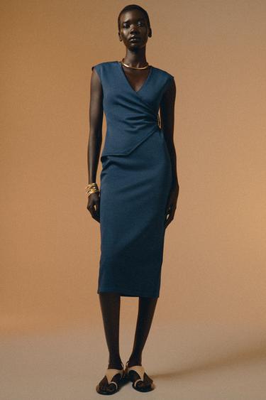 VESTIDO SARGA CRUZADO - Índigo de Zara - Imagen 0