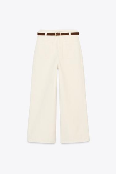 JEANS Z1975 WIDE LEG CROPPED TIRO ALTO CINTURÓN - Crudo de Zara