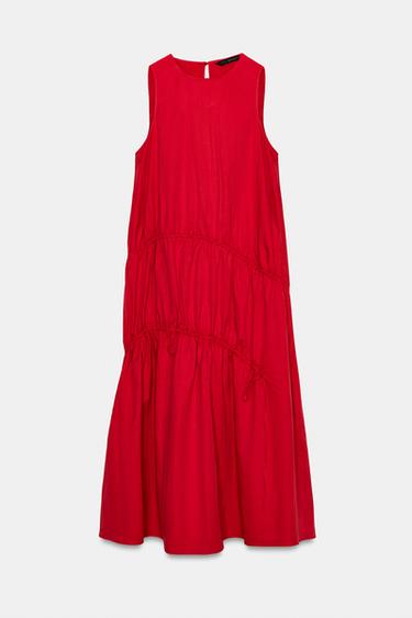 NYLON MIDI DRESS WITH TIES - Red by Zara