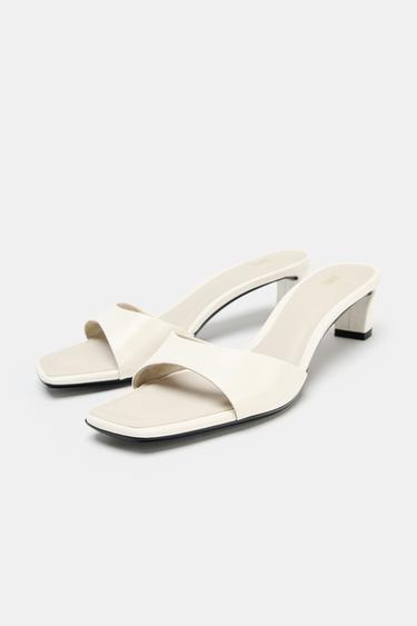 SANDALES EN CUIR À TALONS BAS - Blanc écru de Zara - Image 4