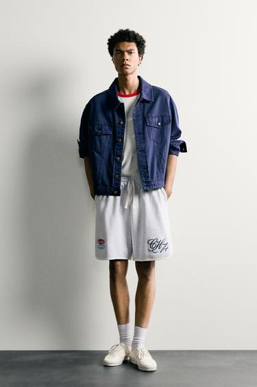EMBROIDERED PATCH TRACKSUIT BERMUDA SHORTS - Grey marl by Zara