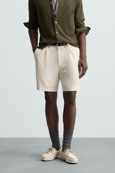 Zara PLEATED REGULAR FIT BERMUDA SHORTS - Oyster-white