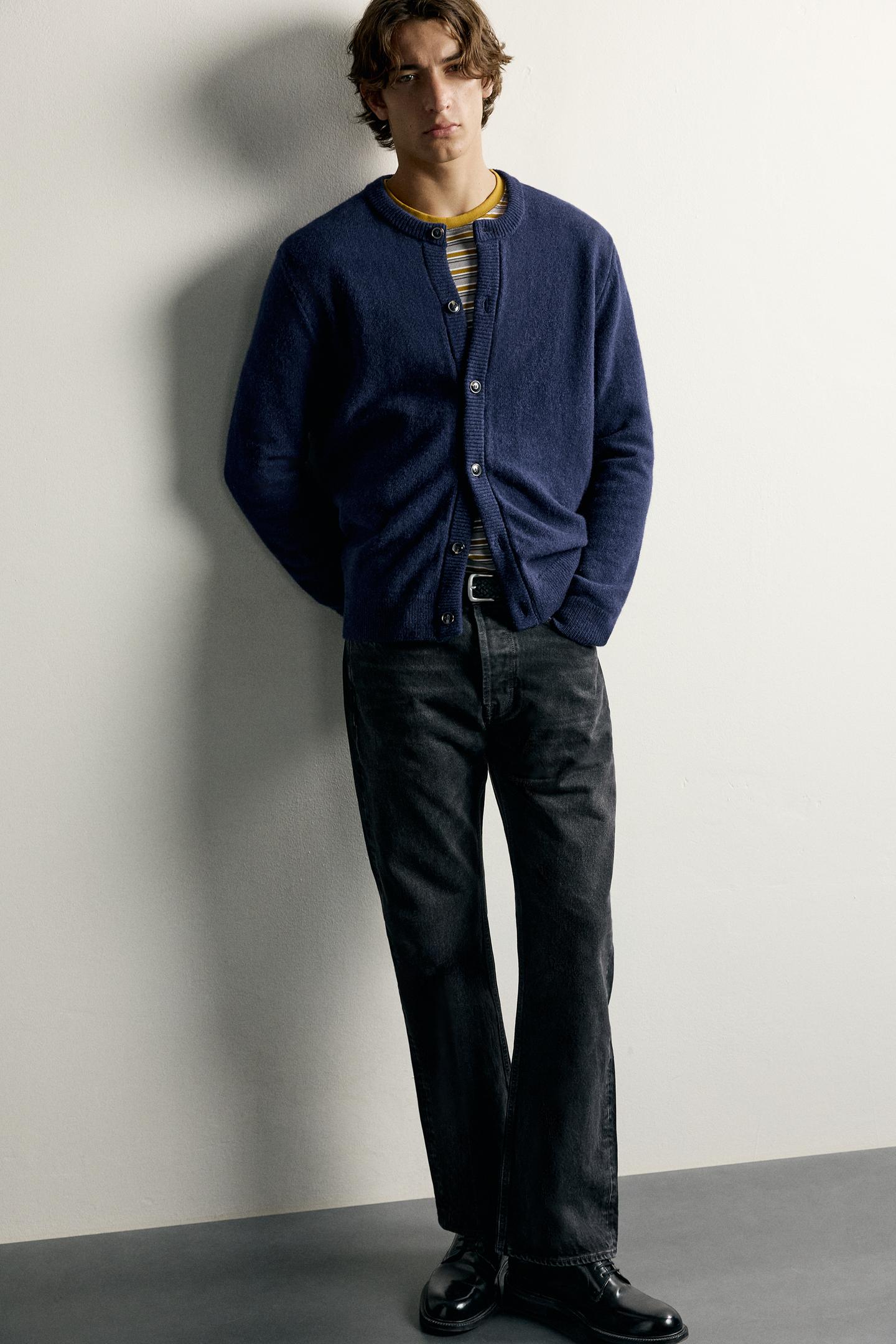 Мужской кардиган Zara Wool Blend Regular Fit, цвет: Синий — фото 6
