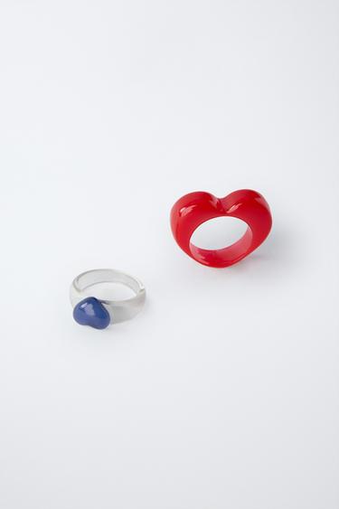 PACK OF NECKLACE AND TWO HEART RINGS - Red by Zara - Image 1