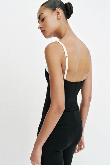 BODY À BRETELLES CONTRASTANTES - Noir / Blanc de Zara - Image 5