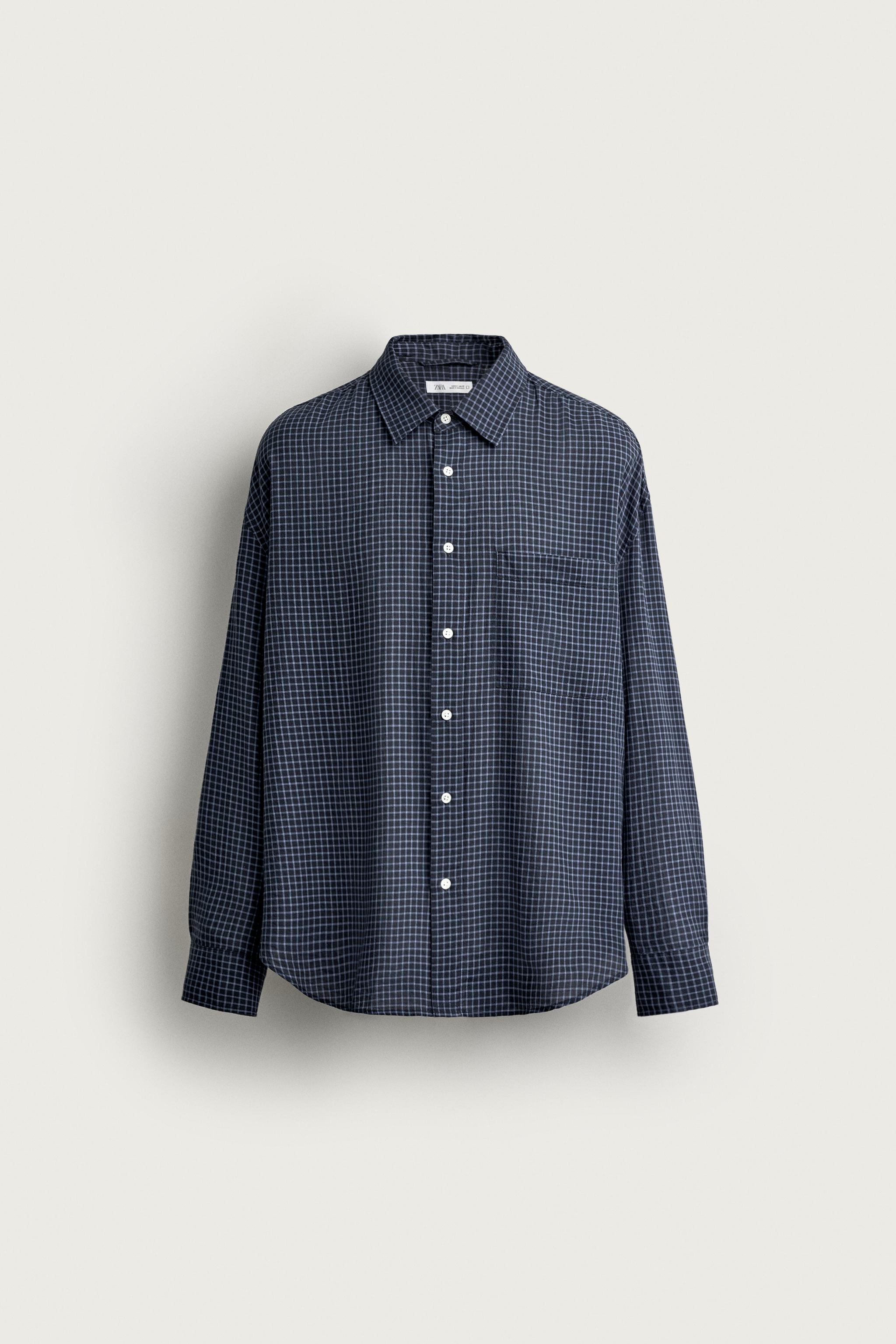 CHECKED RELAXED FIT SHIRT — Navy blue