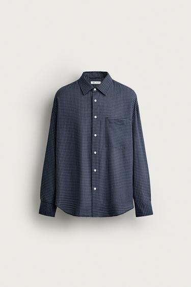 Zara 格紋寬鬆版襯衫 - 海藍色