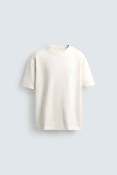 Zara SEERSUCKER COMFORT T-SHIRT - Ecru