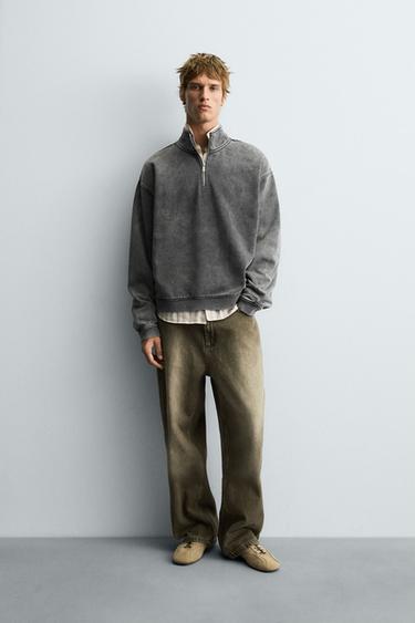 WASHED QUARTER-ZIP SWEATSHIRT - Greyish by Zara