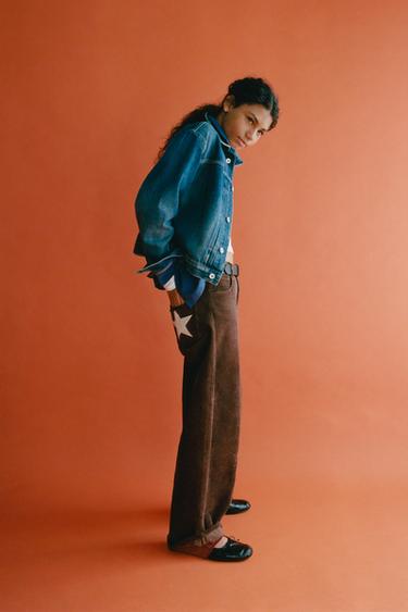 STAR CORDUROY WIDE-LEG TROUSERS - Brown by Zara