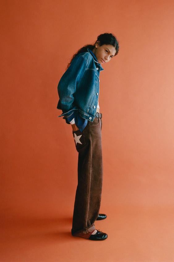 STAR CORDUROY WIDE-LEG TROUSERS - Brown by Zara - Image 0