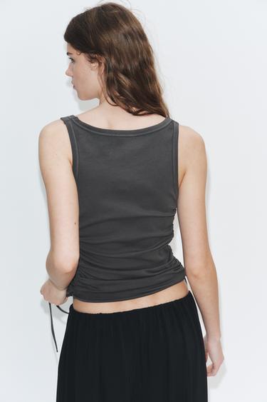 TOP WITH SIDE GATHERING - Charcoal grey by Zara - Image 3