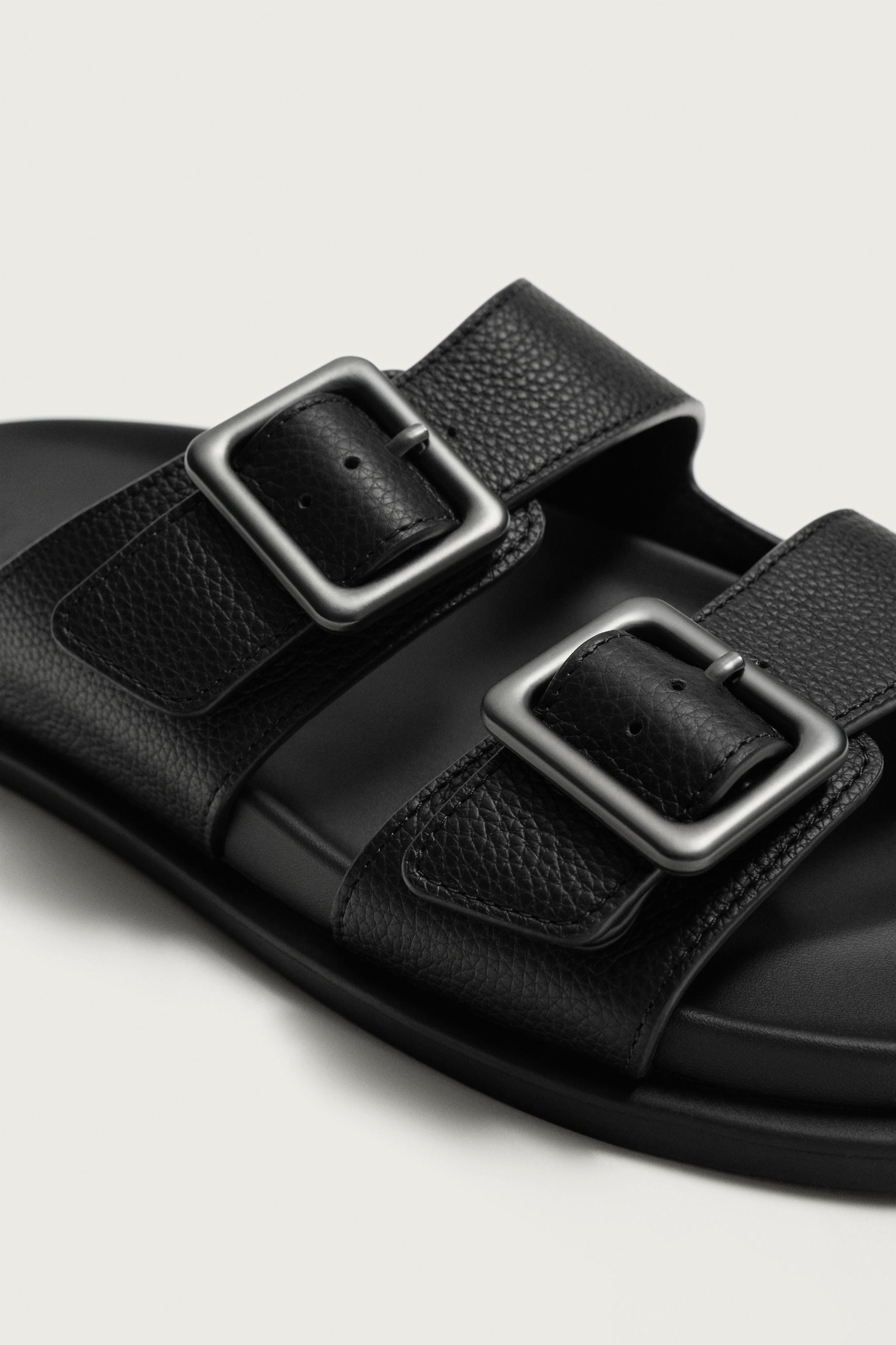 レザーダブルストラップサンダル - ブラック | ZARA Japan / 日本