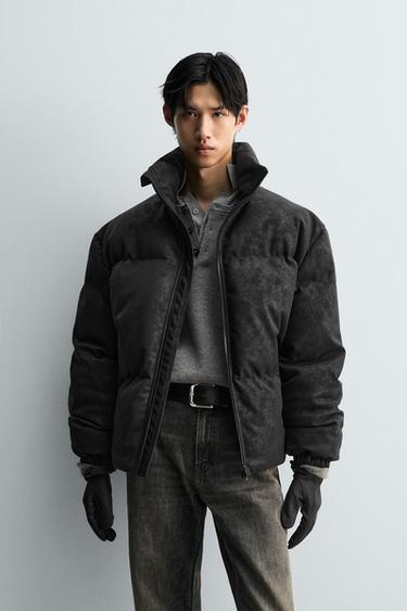 WASHED LEATHER-EFFECT PUFFER JACKET - Black by Zara