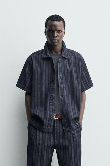 RELAXED FIT STRIPED JACQUARD SHIRT - Blue by Zara