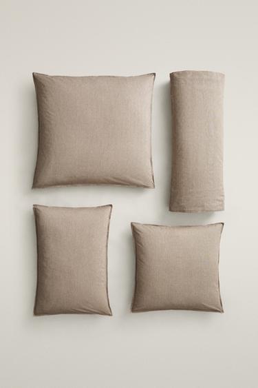 Zara FADED STRIPED COTTON PILLOWCASE - Brown - Image 0