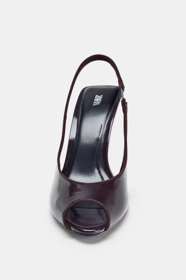 FAUX-PATENT HEELED SANDALS - Brown by Zara