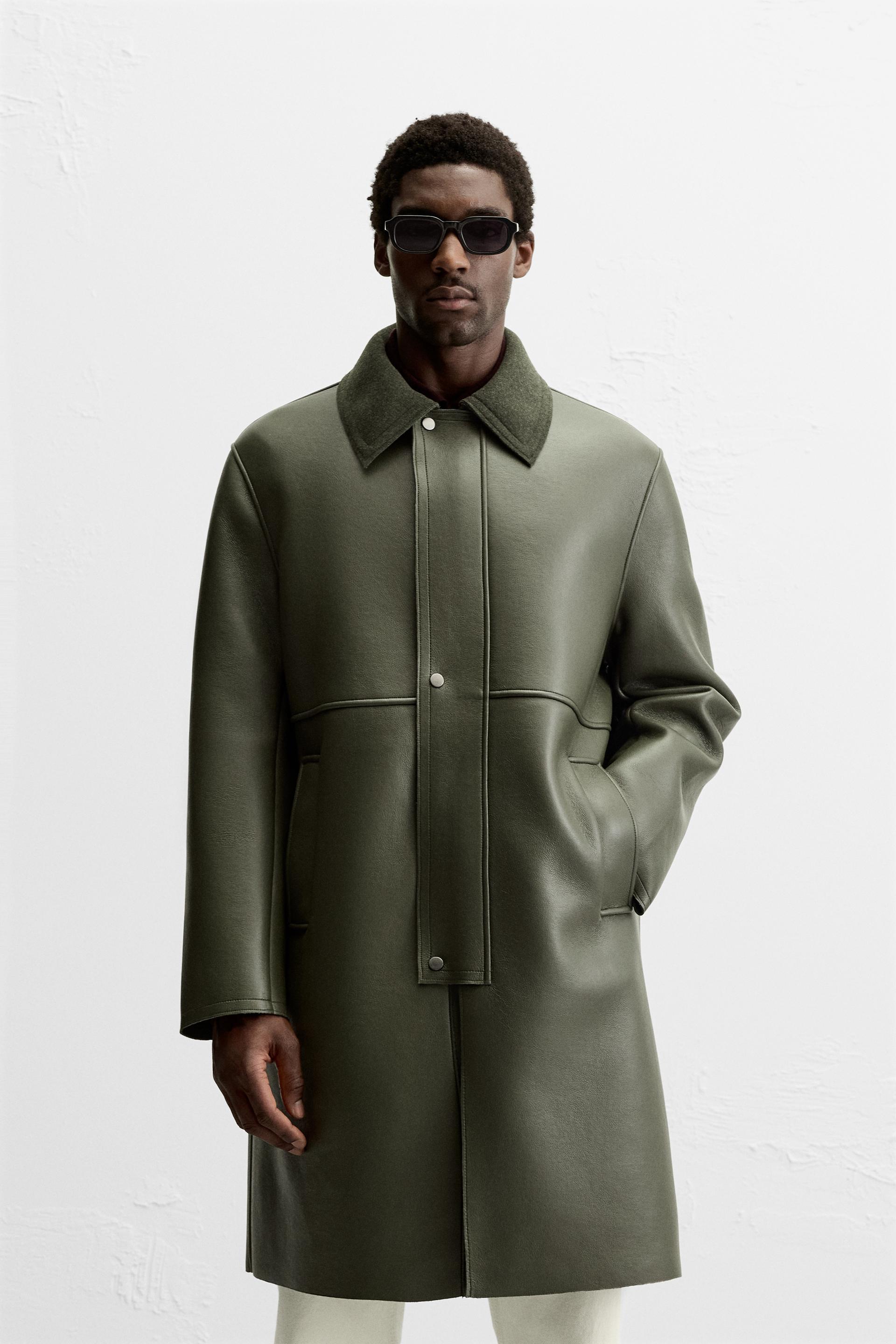 Green coat with leather sleeves hotsell