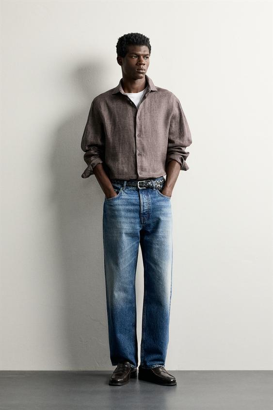 100% LINEN REGULAR FIT SHIRT - Brown by Zara - Image 0