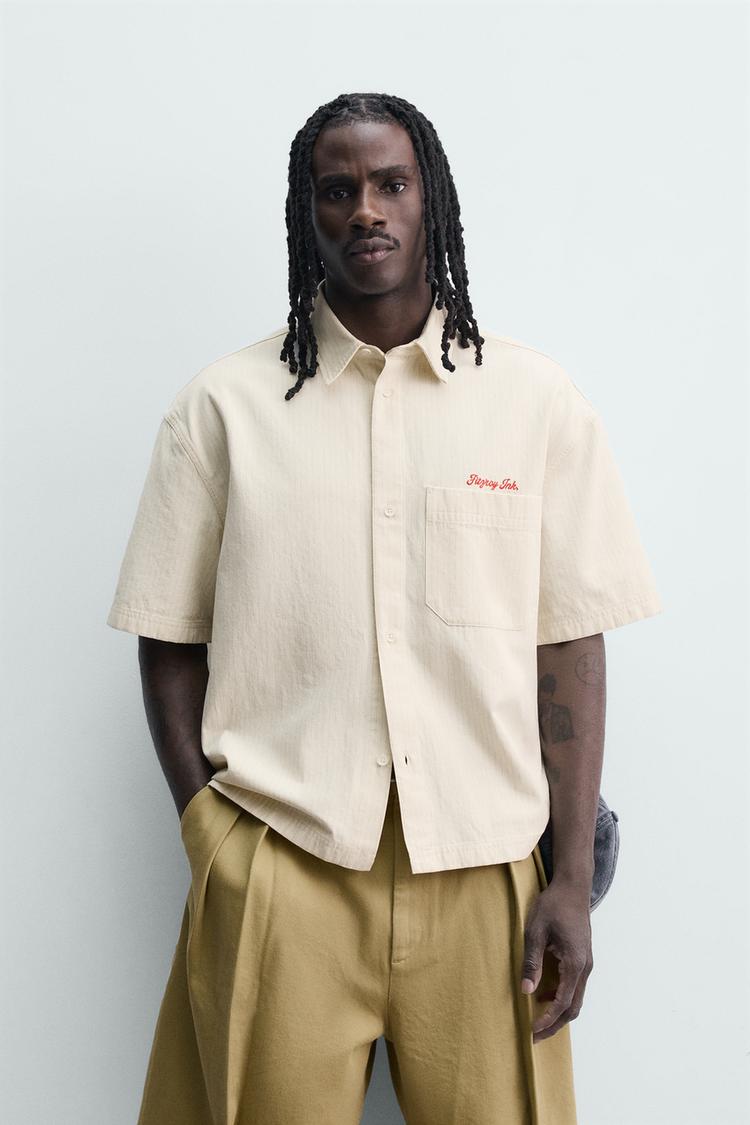ZARA CHECK SHIRT WITH EMBROIDERED SLOGAN