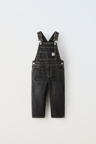 DENIM DUNGAREES WITH LABEL APPLIQUÉ - Grey by Zara