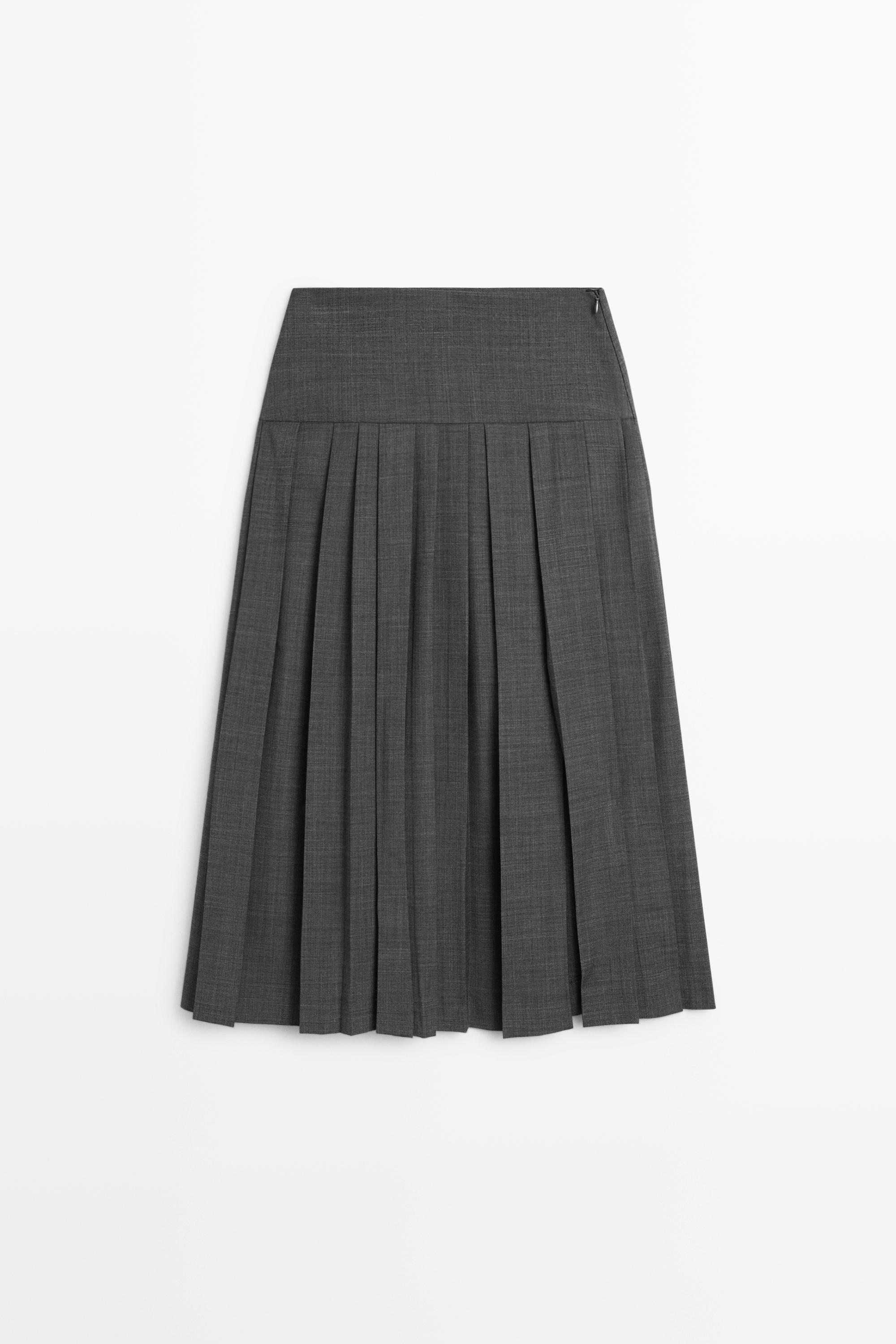Jupe midi plissée en laine
