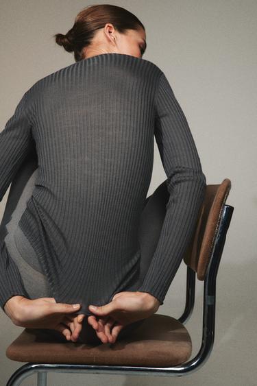 100% WOOL RIB TOP - Grey by Zara