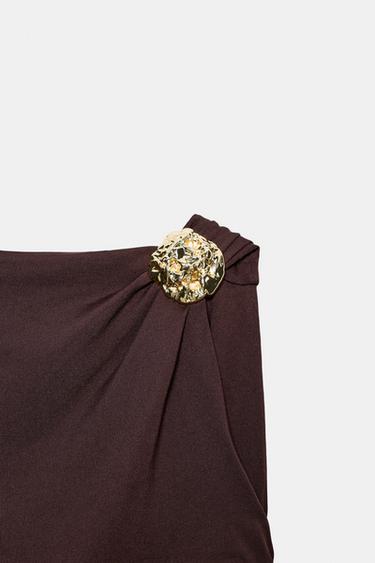 Zara POLYAMIDE TRIM BODYSUIT - Chocolate