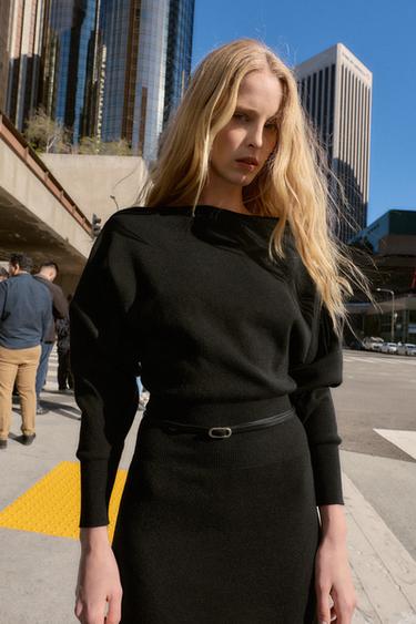 ROBE MI-LONGUE AVEC CEINTURE - Noir de Zara - Image 4