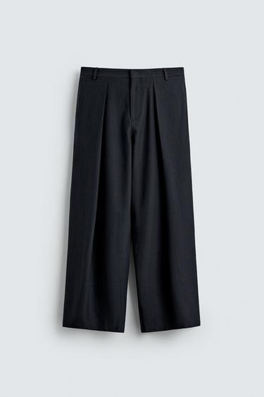RELAXED FIT PLEATED TROUSERS - Navy blue by Zara - Image 0