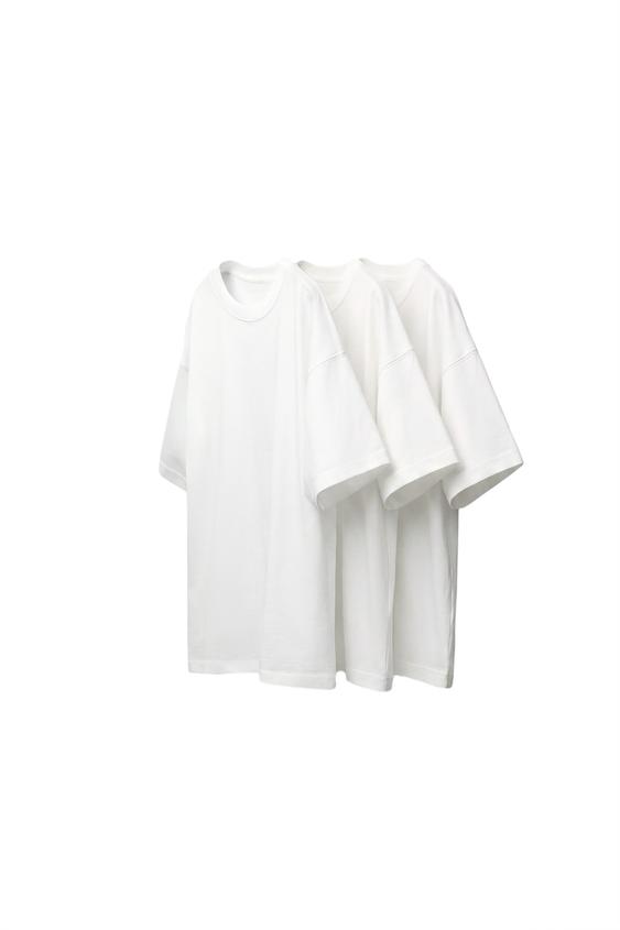 PACK TRES CAMISETAS LISAS - Blanco de Zara - Imagen 0