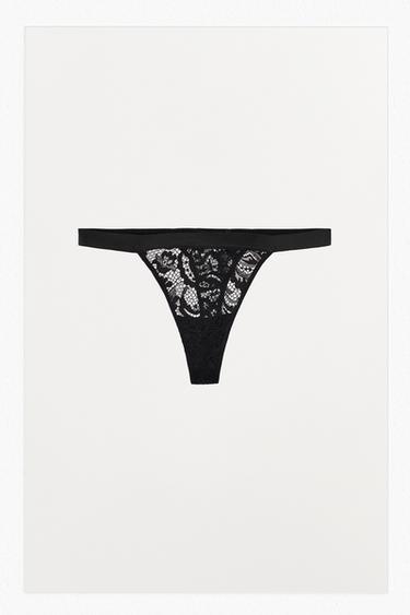 LACE THONG - Black by Zara